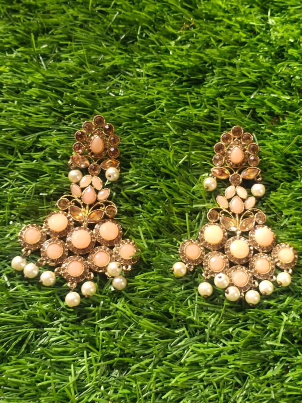 Peach Pearl Drop Statement Earrings - Women Jewelry🌷🌷🌷🌷💦💦💦💦